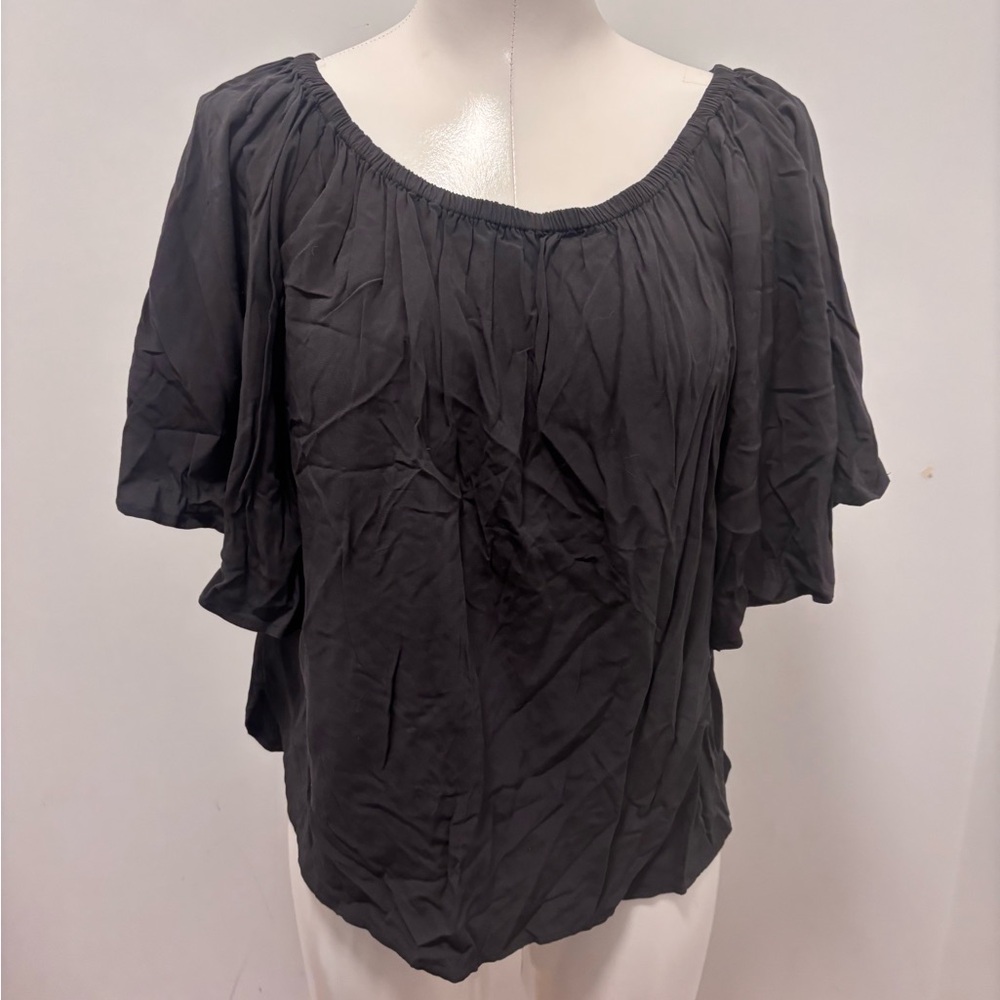 LOFT Black Flutter Sleeve Blouse with Ruffled Details